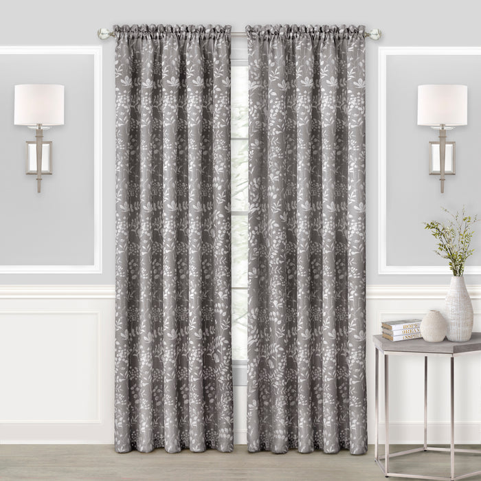 Charlotte Rod Pocket Window Curtain Panel - 42 Inches Width - Light Filtering - Machine Washable - Geometric Diamond Clipped Design - Textiles & Soft Furnishings - Grey - 52x63