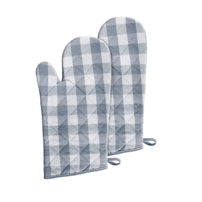 Check Oven Mitt - 7-inx13-in - Set of Two - Grey