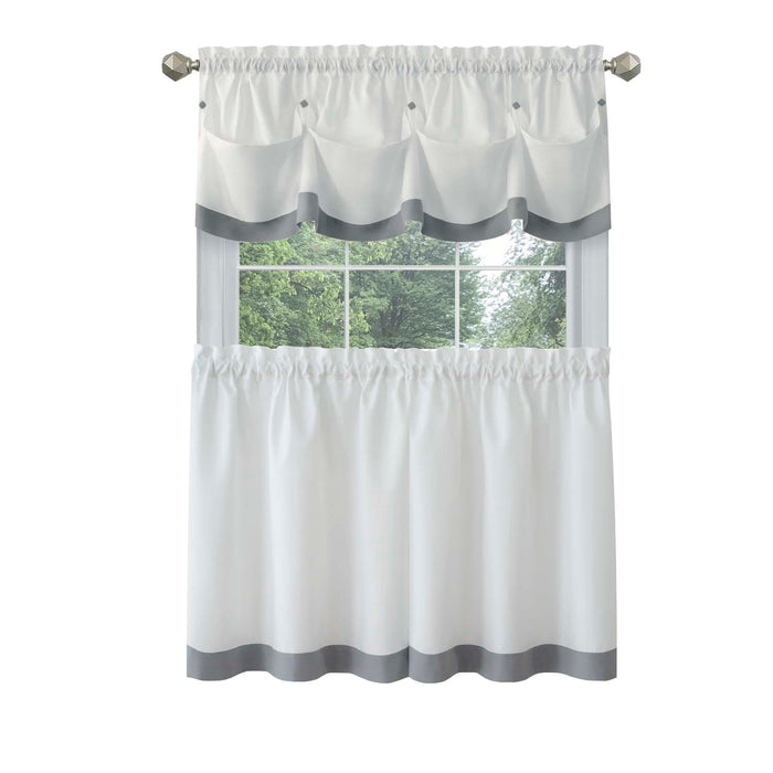 Window Curtain Tier Pair and Valance Set - Grey - 58x36