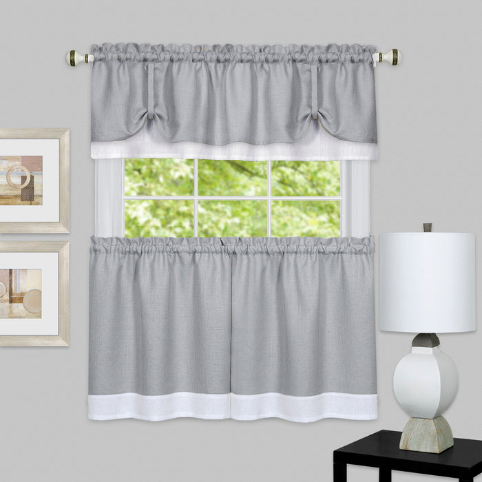 Darcy Window Curtain Tier and Valance Set for Household Textiles - Grey/White - 58x36/58x14