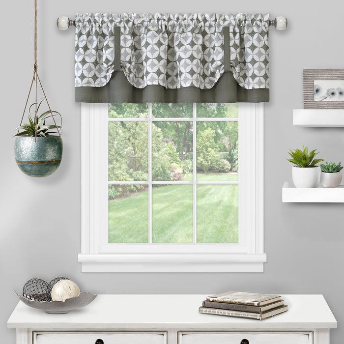 Callie Double Layer Pick Up Valance - Geometric Print - Soft Light Filtering - Machine Washable - Textiles & Soft Furnishings - Grey