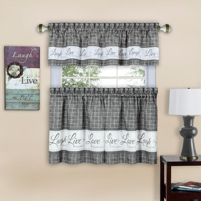 Window Curtain Tier Pair and Valance Set - Grey - 58x36