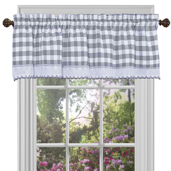 Buffalo Check Window Valance, 58'' x 14'', Light Filtering Effect, Polyester Cotton Blend - Grey