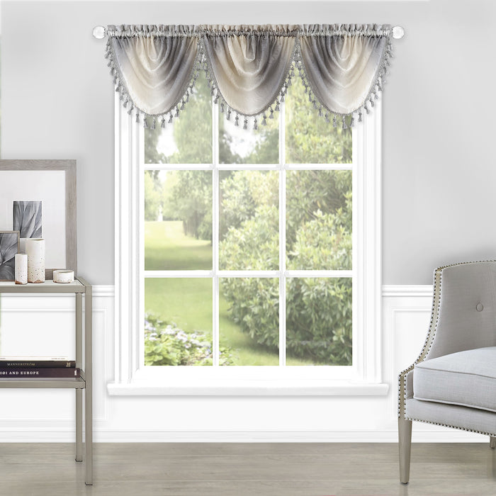 Waterfall Valance in Ombre Style - Blush Tones and Natural Hues, 46 Inch Width, Polyester Material, Easy-to-Clean - Textiles & Soft Furnishings, Household Textiles, Curtains - Grey