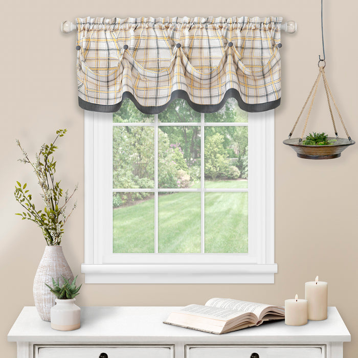 Tuck Valance with Buttons - Rustic Farmhouse Style - Tattersall - Textiles & Soft Furnishings - Grey