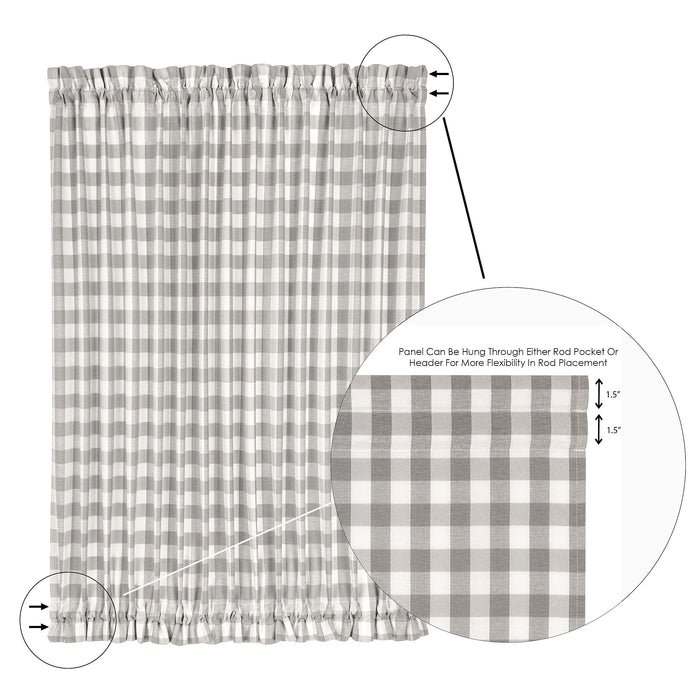 Buffalo Check Rod Pocket Door Panel & Tieback, Soft Light Filtering, 54 x 72 Inches - Grey