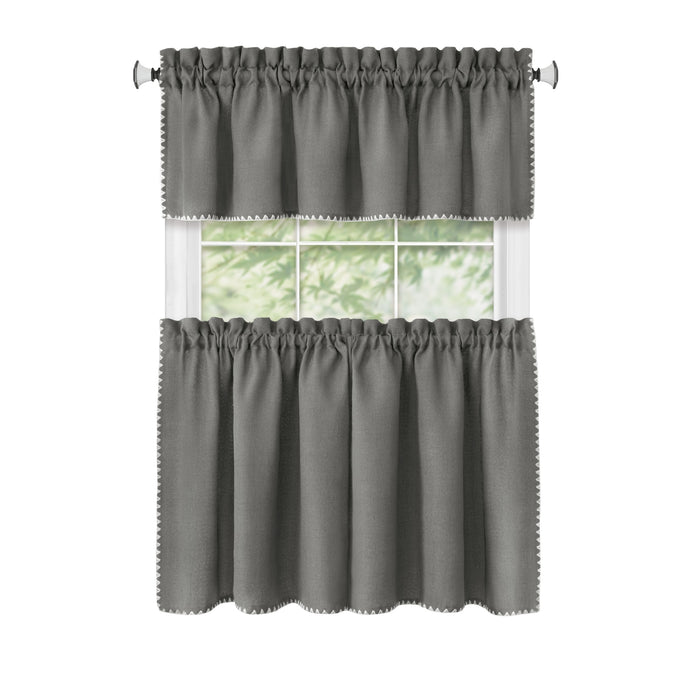 Kendal Tier and Valance Window Curtain Set - Complete Ensemble with 58-Inch Width - Grey/White - 58x36