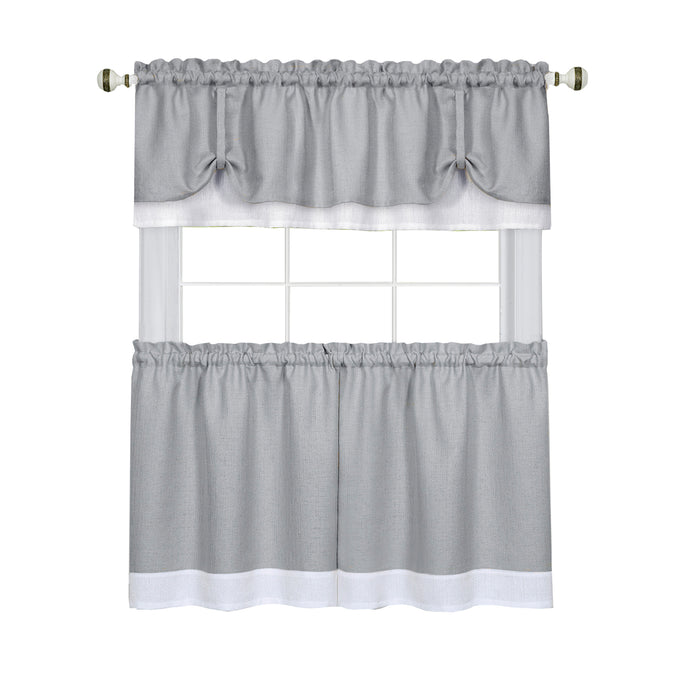 Darcy Window Curtain Tier and Valance Set for Household Textiles - Grey/White - 58x24/58x14