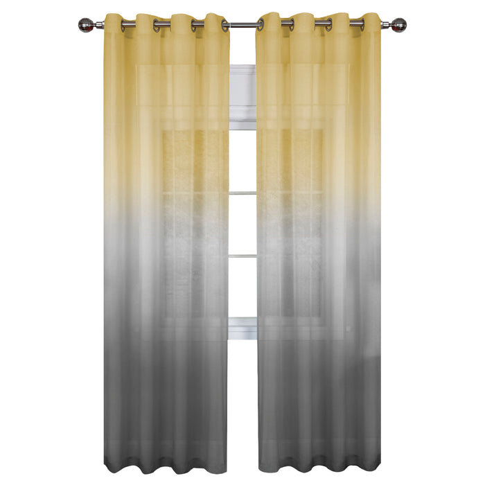 Rainbow Ombre Single Grommet Window Curtain Panel, 52" Width, Semi-Sheer Polyester, Machine Washable - Grey - 52x84