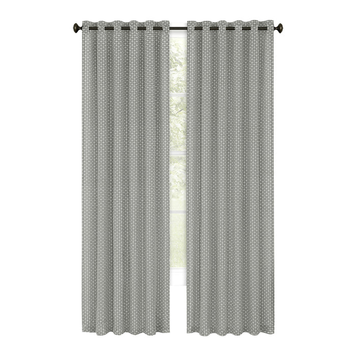 Front Tab Window Curtain Panel with Yarn-Dyed Accents - Bedford Collection - Grey - 42x63