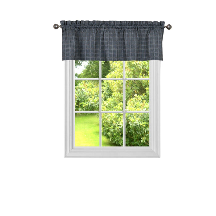 Sydney Window Curtain Valance - Linen-Look Plaid Texture - Affordable & Easy to Set Up - Grey