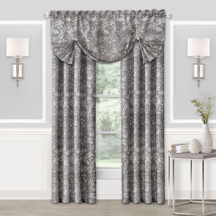 Charlotte Rod Pocket Window Curtain Panel - 42 Inches Width - Light Filtering - Machine Washable - Geometric Diamond Clipped Design - Textiles & Soft Furnishings - Grey - 52x63