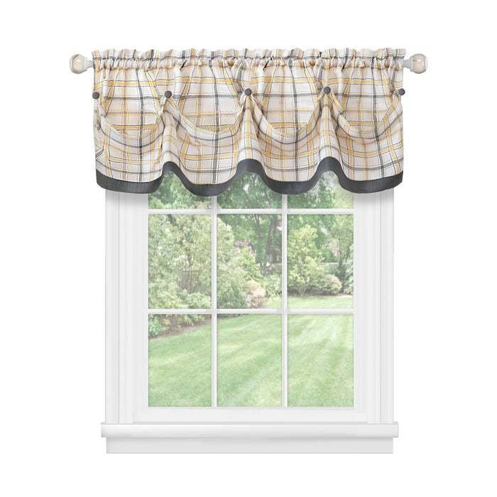 Tuck Valance with Buttons - Rustic Farmhouse Style - Tattersall - Textiles & Soft Furnishings - Grey