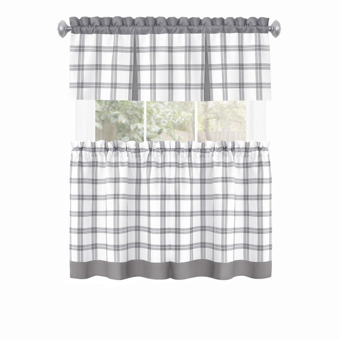 Tate Tier and Valance Window Set - Plaid Window Curtains with 53" Valance Width - Grey - 58x24