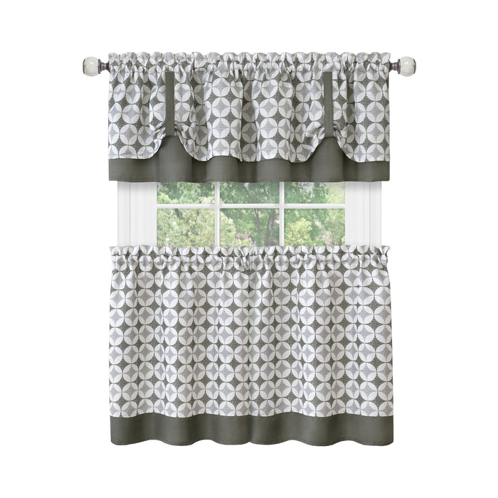 Window Curtain Tier Pair and Valance Set - Grey - 58x36 - Geometric-patterned