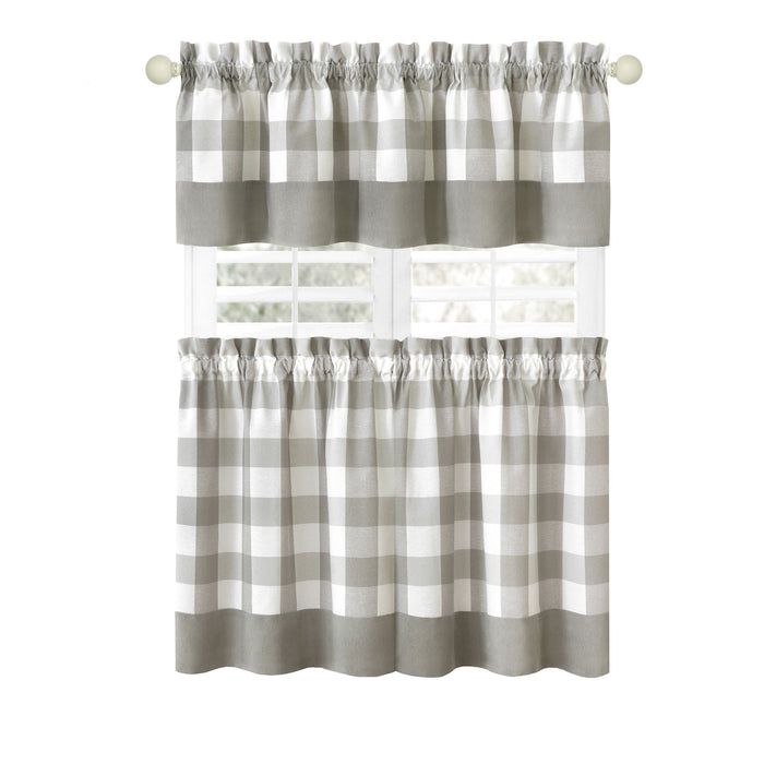 Window Curtain Tier Pair and Valance Set - Grey - 57x36