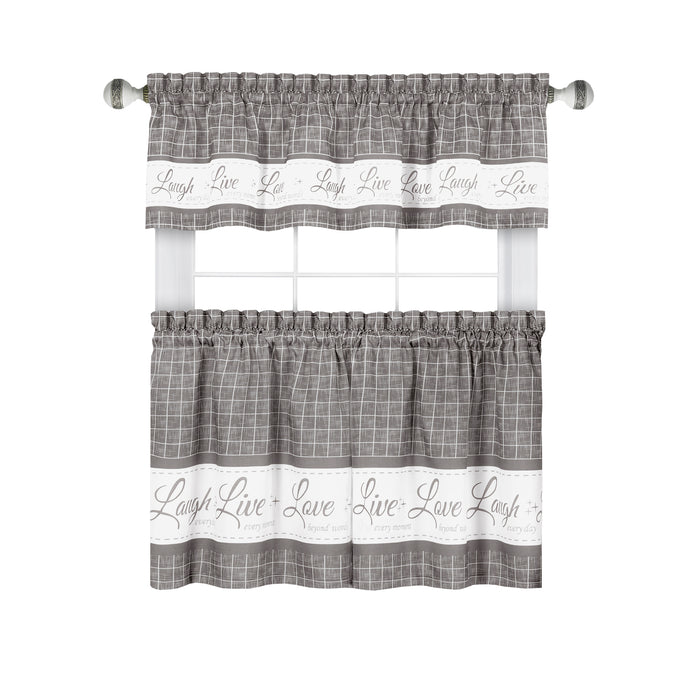 Window Curtain Tier Pair and Valance Set - Grey - 58x24