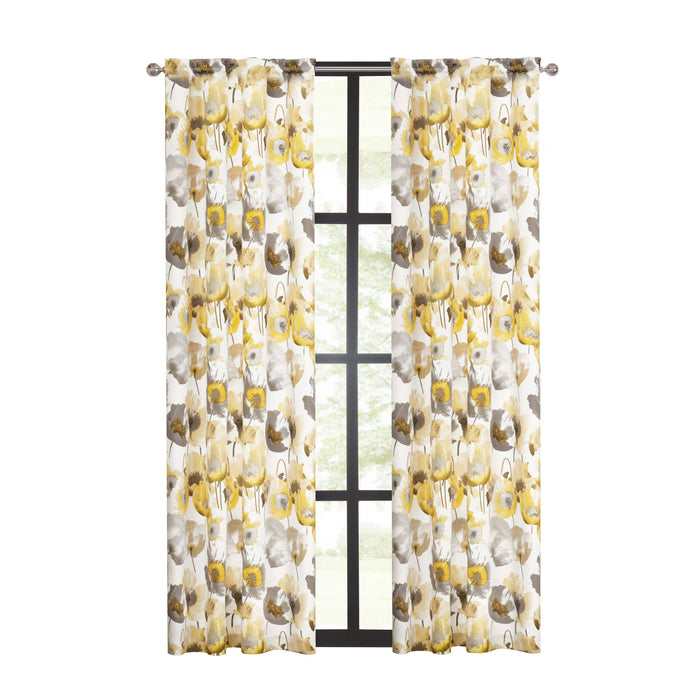 Field Rod Pocket Window Curtain Panel - Poppy Print, Room Darkening, Machine Washable, 50 inch Width - Grey - 50x63