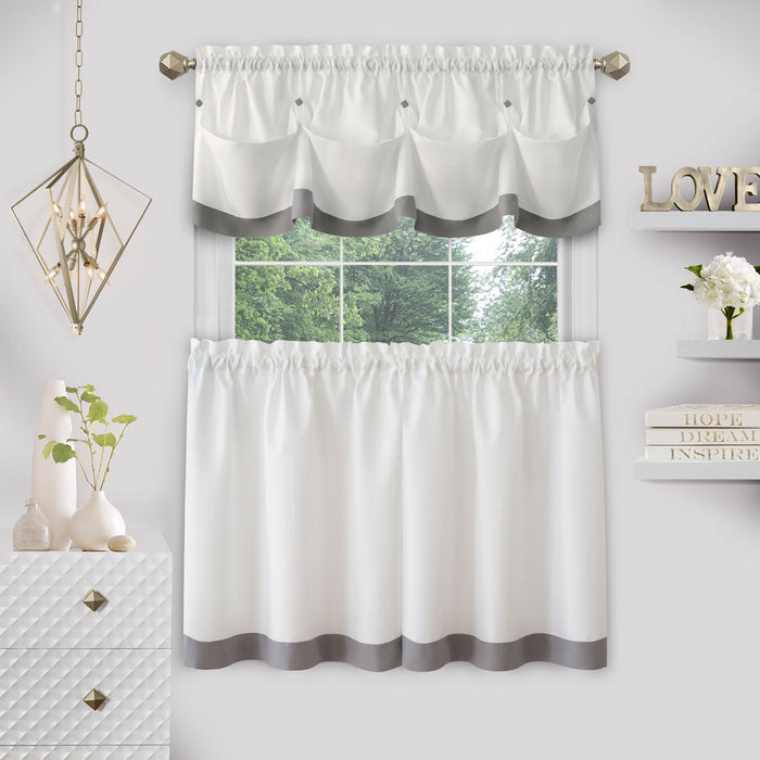 Window Curtain Tier Pair and Valance Set - Grey - 58x36