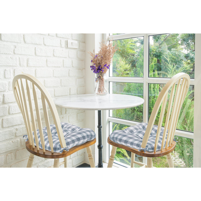 Check Tufted Chair Seat Cushions - Set of 2 with Stain-Repellent Poly-Cotton Fabric - Grey