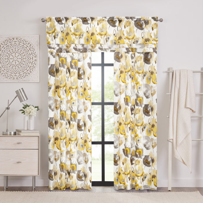 Field Rod Pocket Window Curtain Panel - Poppy Print, Room Darkening, Machine Washable, 50 inch Width - Grey - 50x84