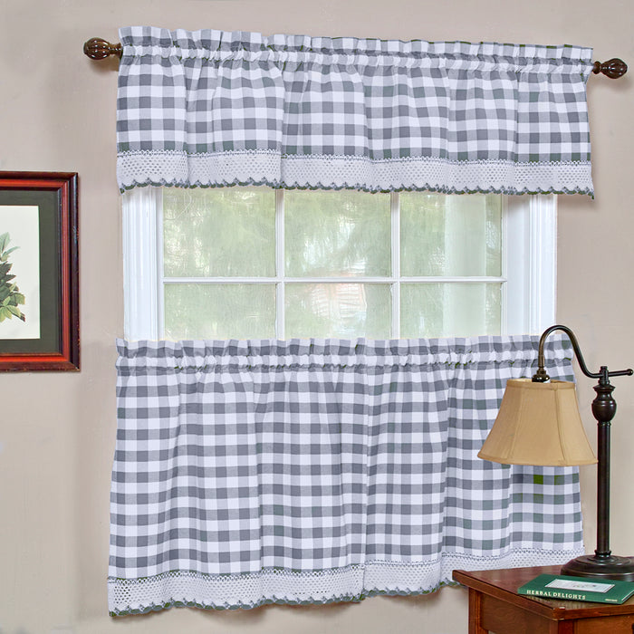 Buffalo Check Window Valance, 58'' x 14'', Light Filtering Effect, Polyester Cotton Blend - Grey