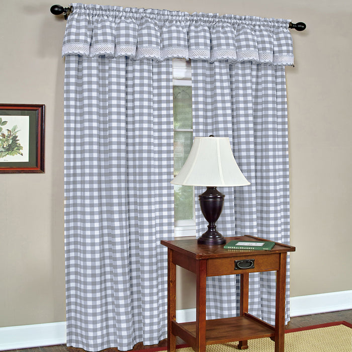 Buffalo Check Window Curtain Panel, 42 Inches Width, Light Filtering, Easy-Care Blend, Sold Separately - Grey - 42x63