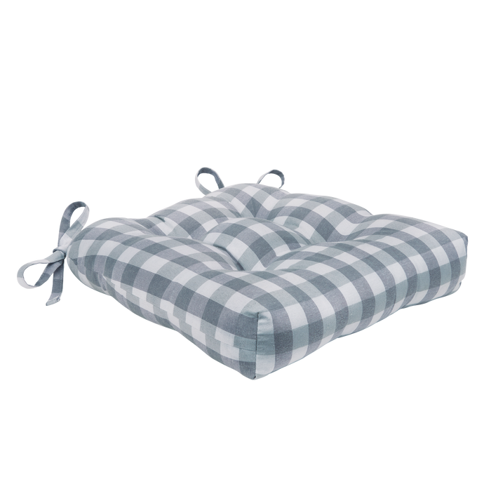 Check Tufted Chair Seat Cushions - Set of 2 with Stain-Repellent Poly-Cotton Fabric - Grey