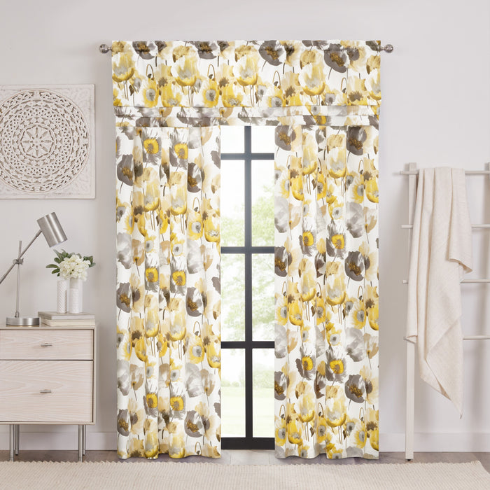 Field Rod Pocket Window Curtain Panel - Poppy Print, Room Darkening, Machine Washable, 50 inch Width - Grey - 50x63