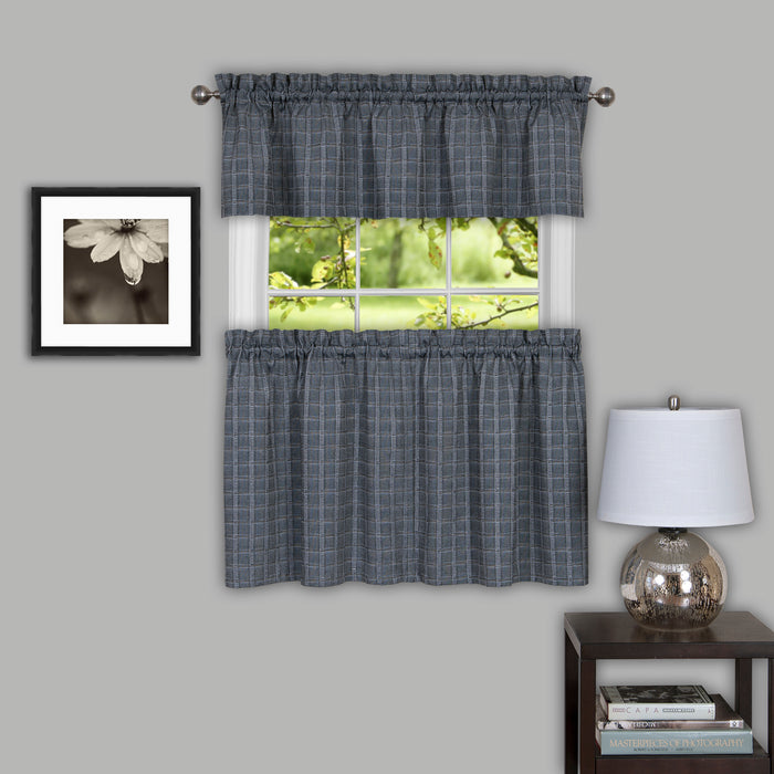 Sydney Window Curtain Valance - Linen-Look Plaid Texture - Affordable & Easy to Set Up - Grey