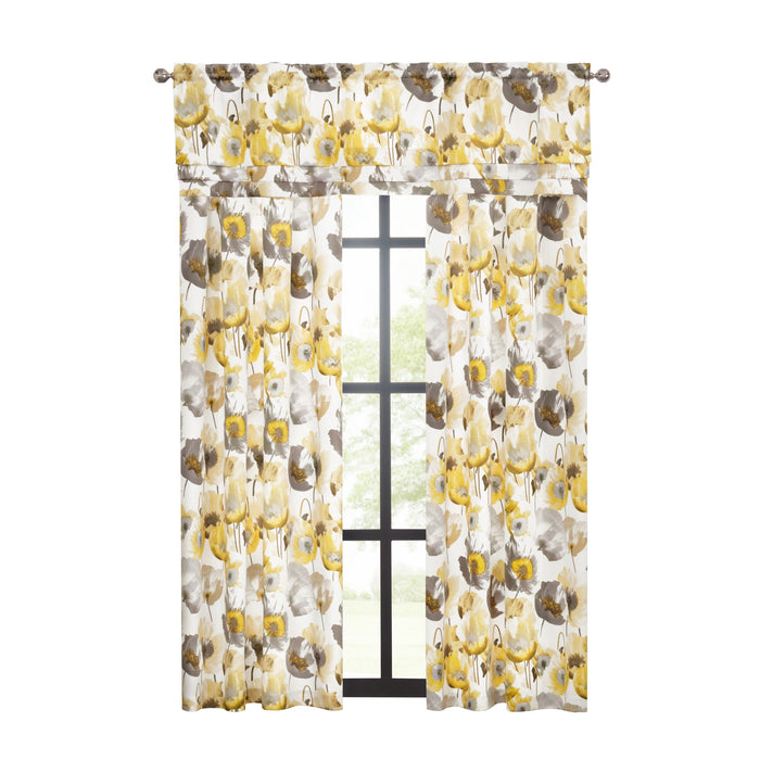 Field Rod Pocket Window Curtain Panel - Poppy Print, Room Darkening, Machine Washable, 50 inch Width - Grey - 50x63