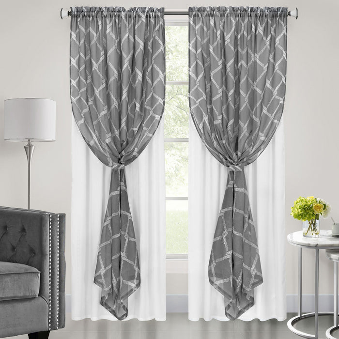 Double Layered Rod Pocket Window Curtain Panel - Grey - 52x84