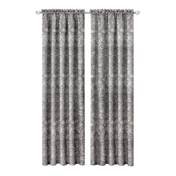 Charlotte Rod Pocket Window Curtain Panel - 42 Inches Width - Light Filtering - Machine Washable - Geometric Diamond Clipped Design - Textiles & Soft Furnishings - Grey - 52x63