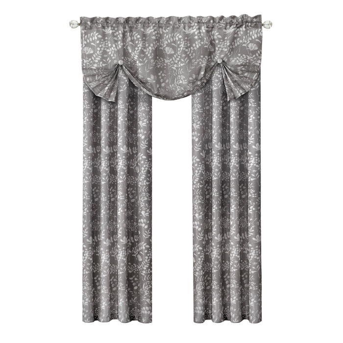 Charlotte Rod Pocket Window Curtain Panel - 42 Inches Width - Light Filtering - Machine Washable - Geometric Diamond Clipped Design - Textiles & Soft Furnishings - Grey - 52x63