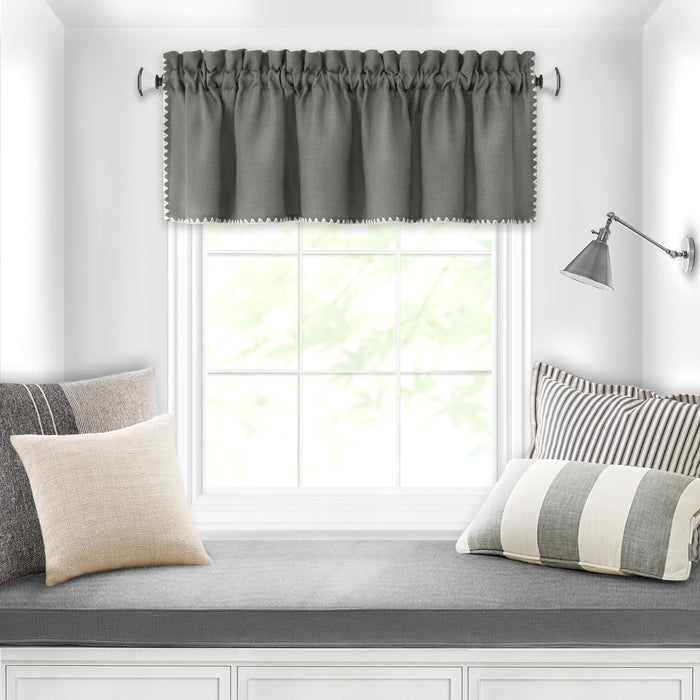 Kendal Rod Pocket Window Curtain Valance - 52 Inches x 14 Inches, Soft Chenille Fabric - Grey/White