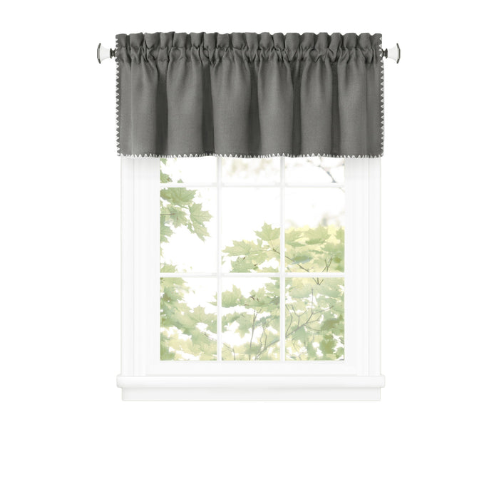 Kendal Rod Pocket Window Curtain Valance - 52 Inches x 14 Inches, Soft Chenille Fabric - Grey/White