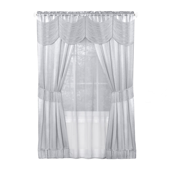 Halley 6 Piece Window Curtain Set with Rod Pockets - Soft and Stylish Polyester Curtains with Tassel Detailing and Tiebacks - Budget-Friendly Household Textiles