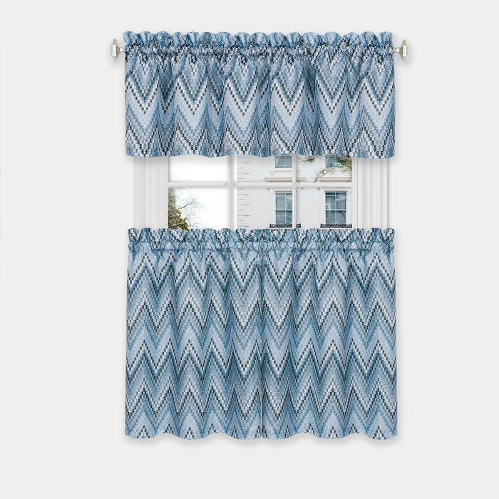 Window Curtain Tier Pair and Valance Set - Ice Blue - 58x24