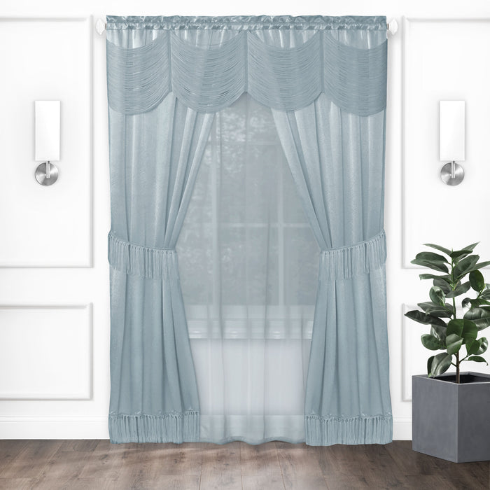 Halley 6 Piece Window Curtain Set with Rod Pockets - Soft and Stylish Polyester Curtains with Tassel Detailing and Tiebacks - Budget-Friendly Household Textiles - Ice Blue - 56x63