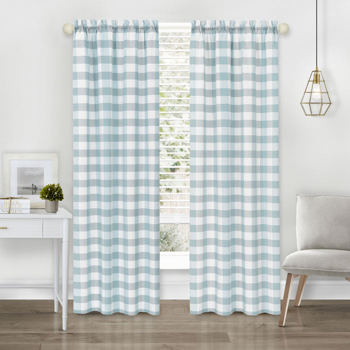 Hunter Rod Pocket Window Curtain Panel - Light-Filtering Fabric, 42 Inches Wide, Machine Washable - Ice Blue - 42x63