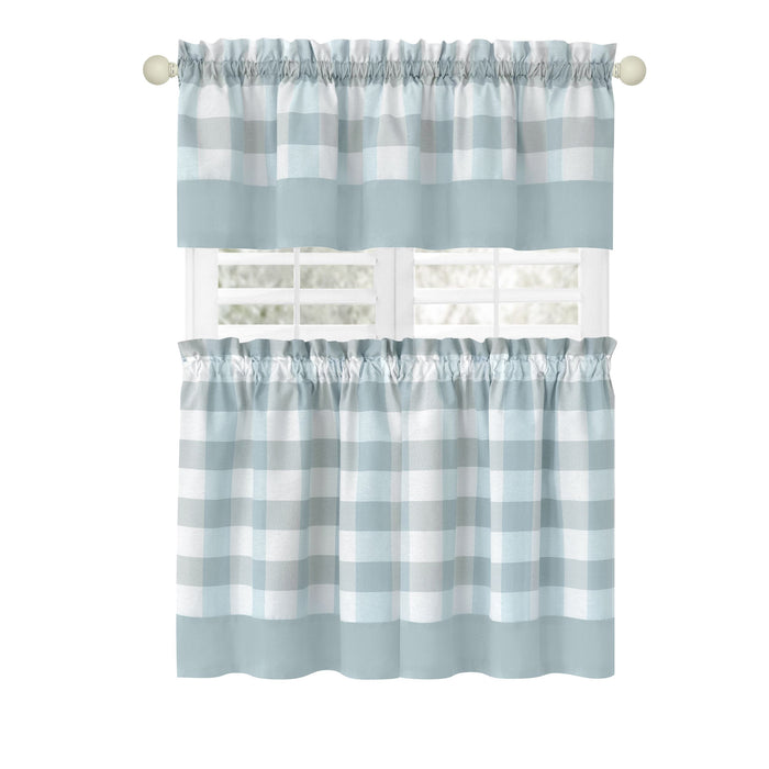 Window Curtain Tier Pair and Valance Set - Ice Blue - 57x24