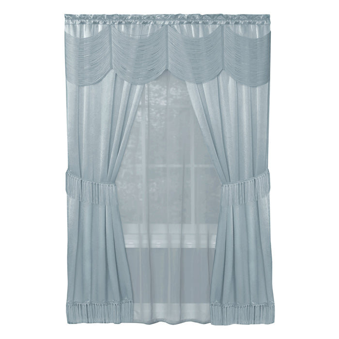 Halley 6 Piece Window Curtain Set with Rod Pockets - Soft and Stylish Polyester Curtains with Tassel Detailing and Tiebacks - Budget-Friendly Household Textiles - Ice Blue - 56x84