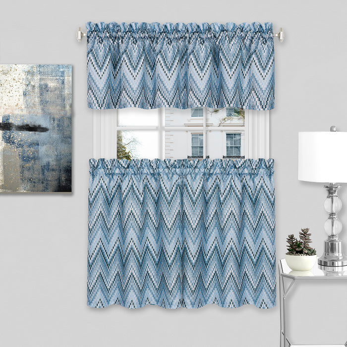 Window Curtain Tier Pair and Valance Set - Ice Blue - 58x24