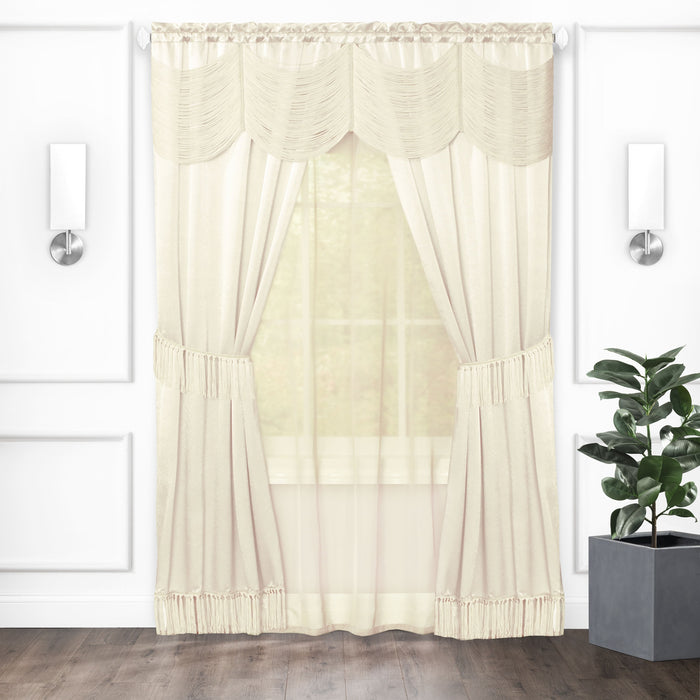 Halley 6 Piece Window Curtain Set with Rod Pockets - Soft and Stylish Polyester Curtains with Tassel Detailing and Tiebacks - Budget-Friendly Household Textiles - Ivory - 56x63