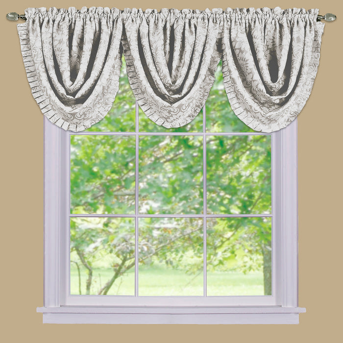 Sutton Waterfall Valance - Soft Damask Fabric, 1.5 Inch Rod Pocket, Machine Washable Polyester Material - Curtains - Ivory