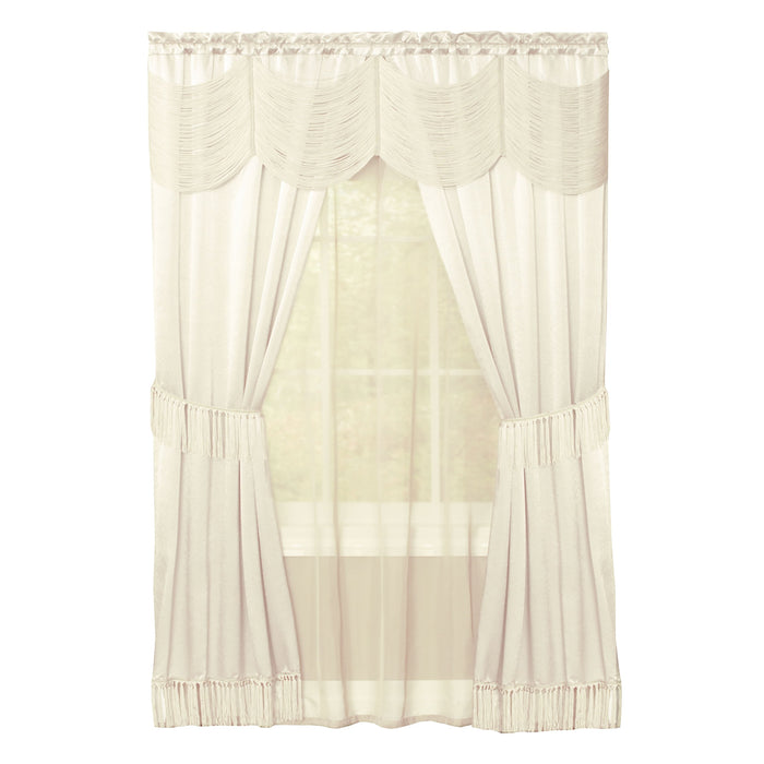 Halley 6 Piece Window Curtain Set with Rod Pockets - Soft and Stylish Polyester Curtains with Tassel Detailing and Tiebacks - Budget-Friendly Household Textiles - Ivory - 56x63