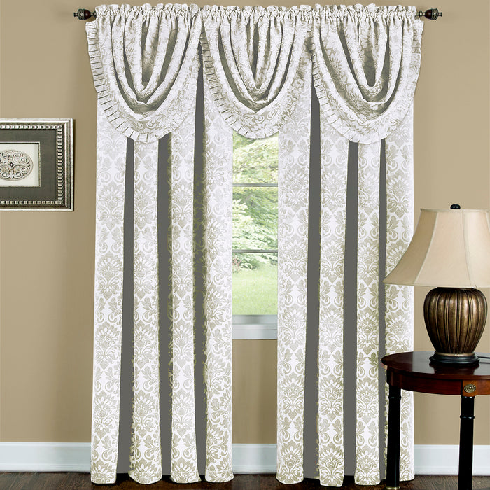 Sutton Waterfall Valance - Soft Damask Fabric, 1.5 Inch Rod Pocket, Machine Washable Polyester Material - Curtains - Ivory