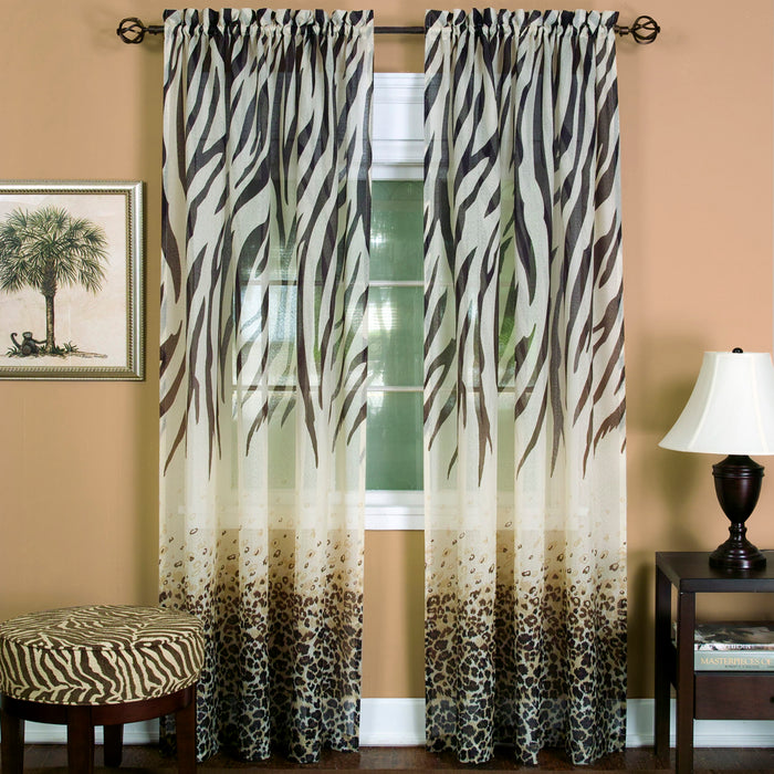 Kenya Window Curtain Panel by Masterpieces - Leopard and Zebra Print, Rod Pockets, 100% Polyester