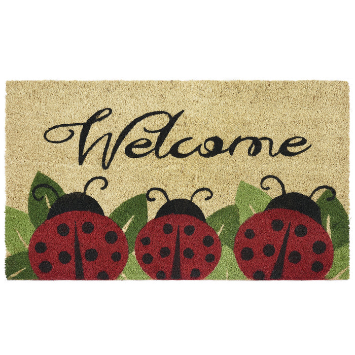 Dorothy Printed Coir Door Mat - Natural Coco Fibers - 18x30 - Heavy Duty Trap for Dirt and Moisture - Easy to Clean - Ladybug