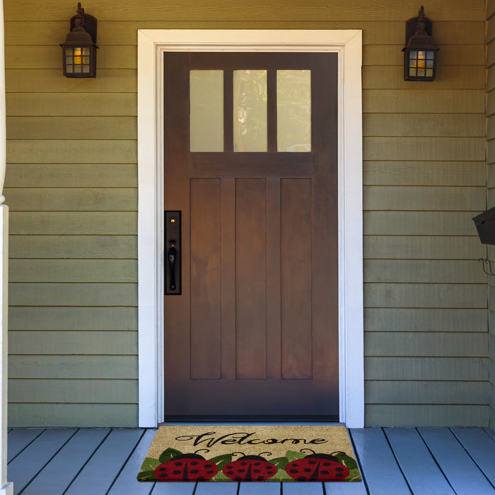 Dorothy Printed Coir Door Mat - Natural Coco Fibers - 18x30 - Heavy Duty Trap for Dirt and Moisture - Easy to Clean - Ladybug